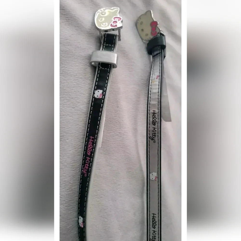 Vintage Hello Kitty Sanrio Skinny Black Silver Pink Belt Retro Lot 2 Y2k Youth M